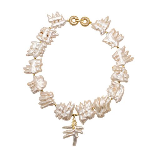 HONG BOCK design necklace made of spazial baroque pearls.