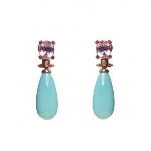 HONG BOCK -Design earrings made of natural turquoise drops with gemstones