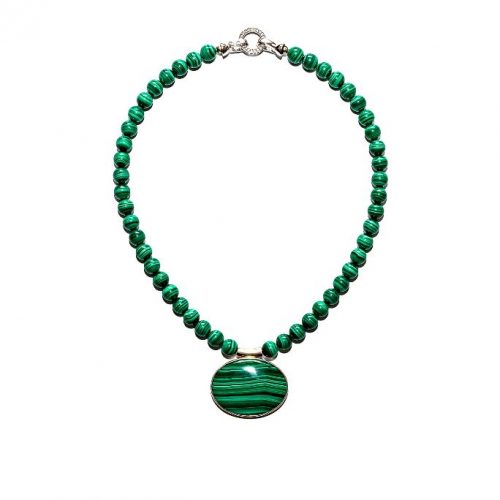 Hong Bock Design Chain Malachite with Pendant and silver clasp.
